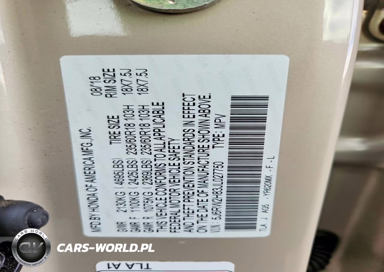 2018 Honda Cr-V Exl VIN:5J6RW2H83JL027750 - 14