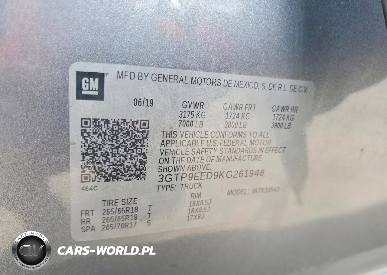 2019 GMC Sierra K1500 At4 VIN:3GTP9EED9KG261946 - 12