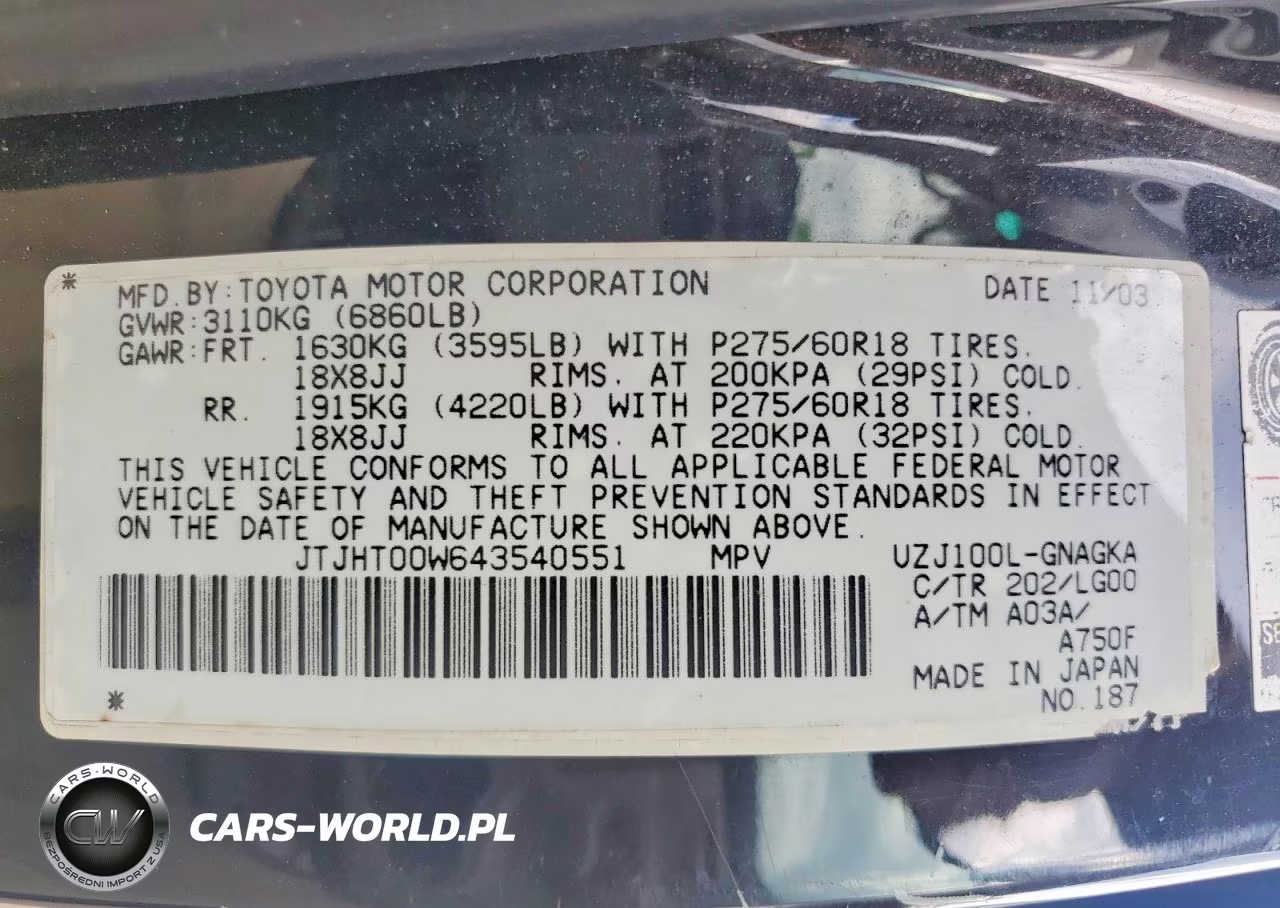 2004 Lexus Lx 470 VIN:JTJHT00W643540551 - 13