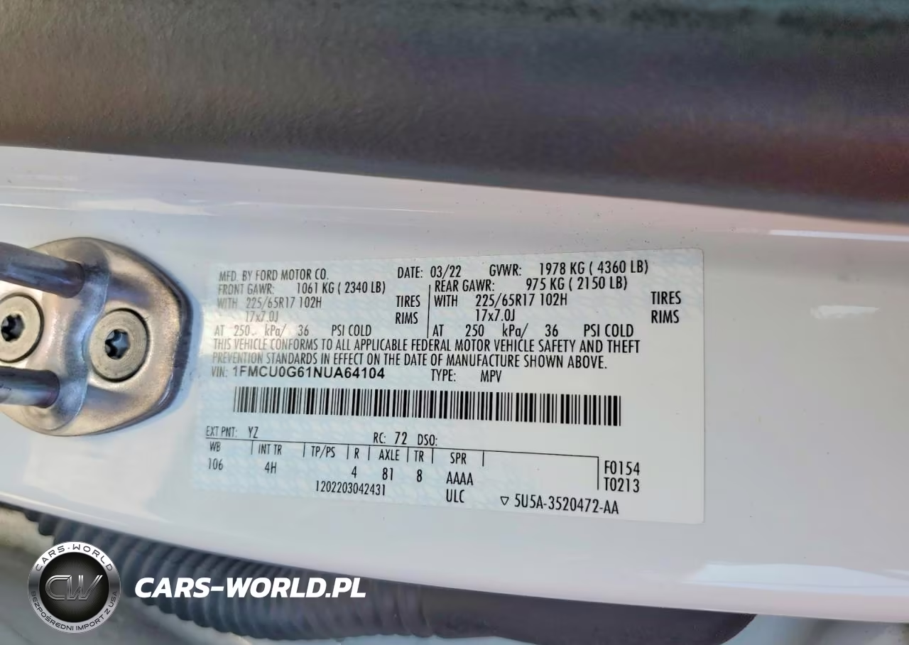 2022 Ford Escape Se VIN:1FMCU0G61NUA64104 - 12