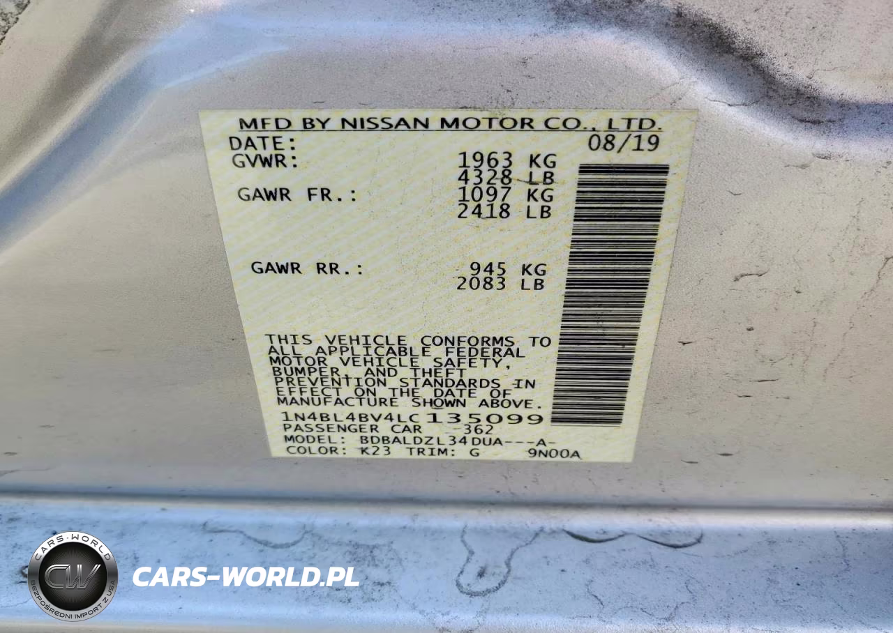 2020 Nissan Altima S VIN:1N4BL4BV4LC135099 - 12