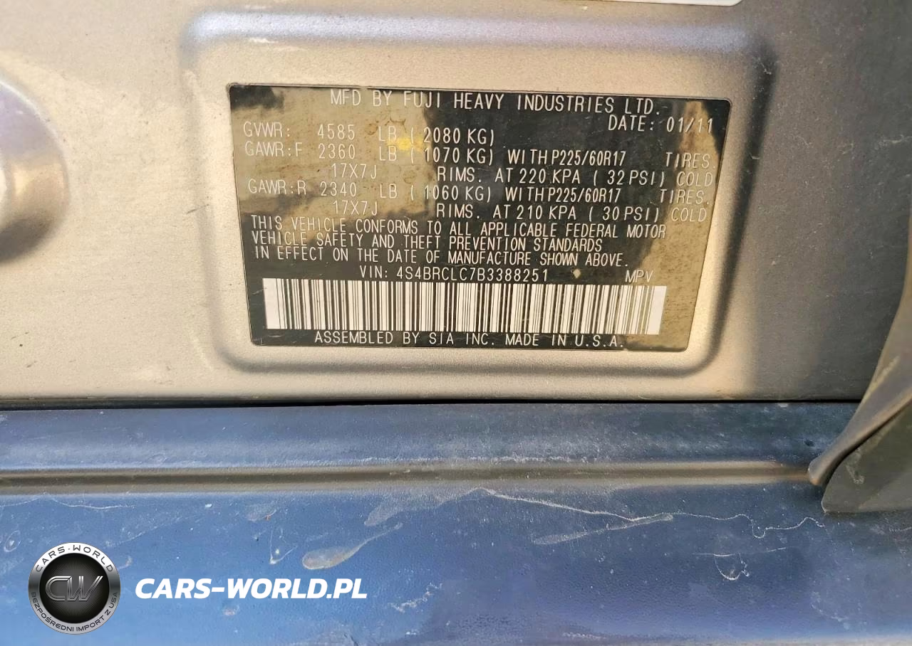 2011 Subaru Outback 2.5I Limited VIN:4S4BRCLC7B3388251 - 13