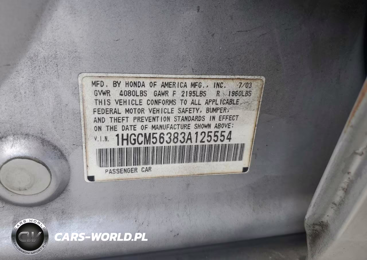 2003 Honda Accord Lx VIN:1HGCM56383A125554 - 13