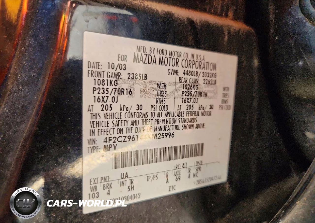 2004 Mazda Tribute Es VIN:4F2CZ96144KM25996 - 13