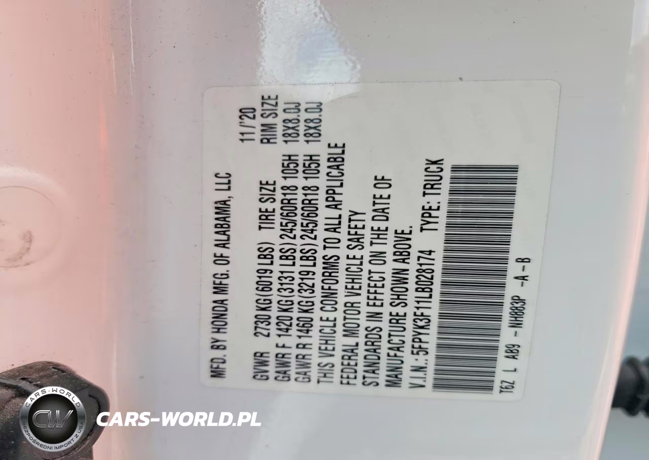 2020 Honda Ridgeline Sport VIN:5FPYK3F11LB028174 - 12
