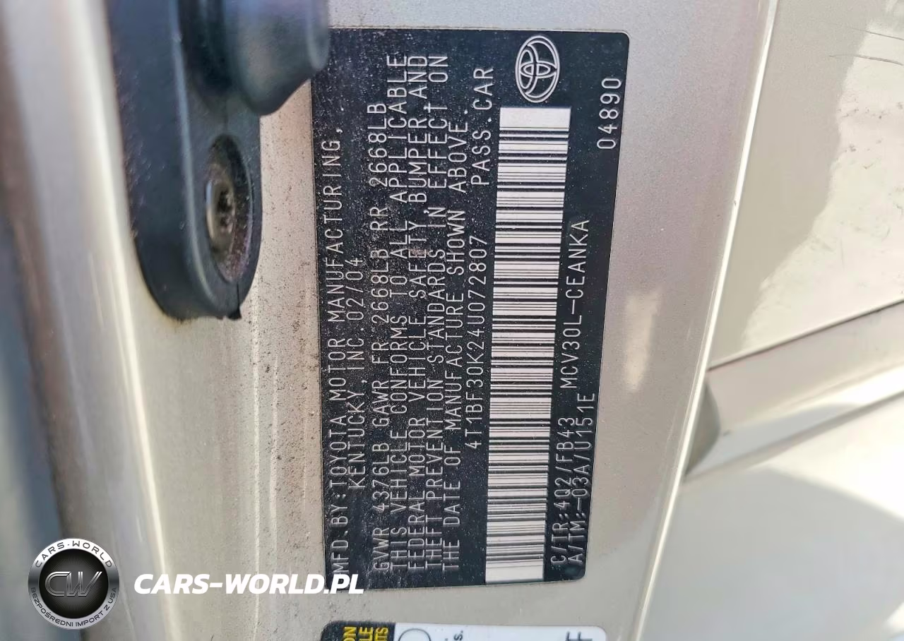 2004 Toyota Camry Le V6 VIN:4T1BF30K24U072807 - 12