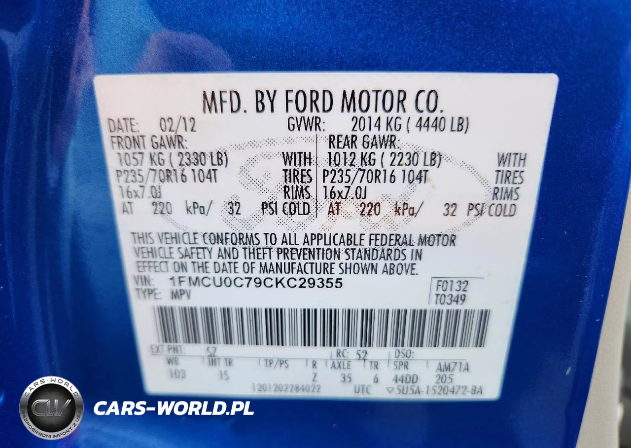 2012 Ford Escape Xls VIN:1FMCU0C79CKC29355 - 12