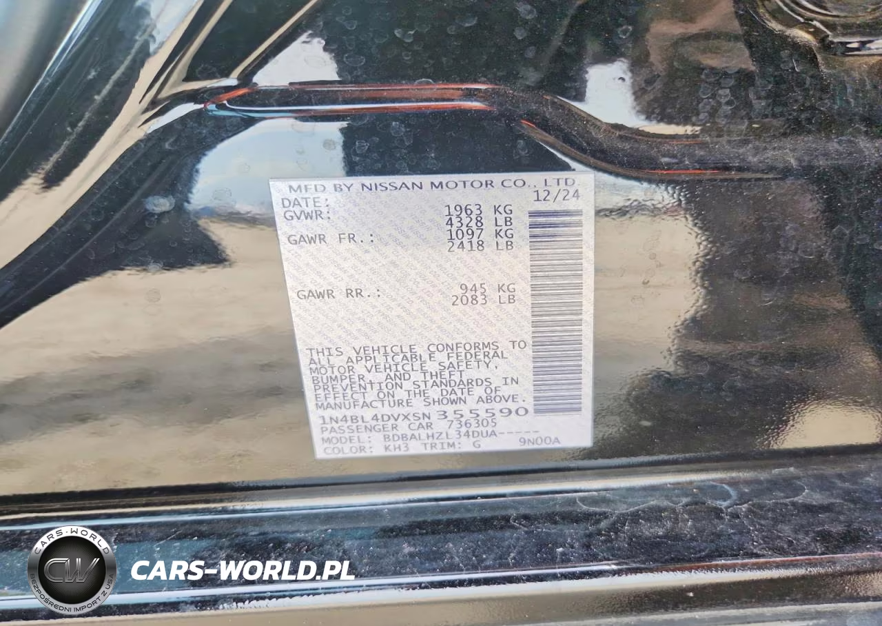 2025 Nissan Altima Sv VIN:1N4BL4DVXSN355590 - 12