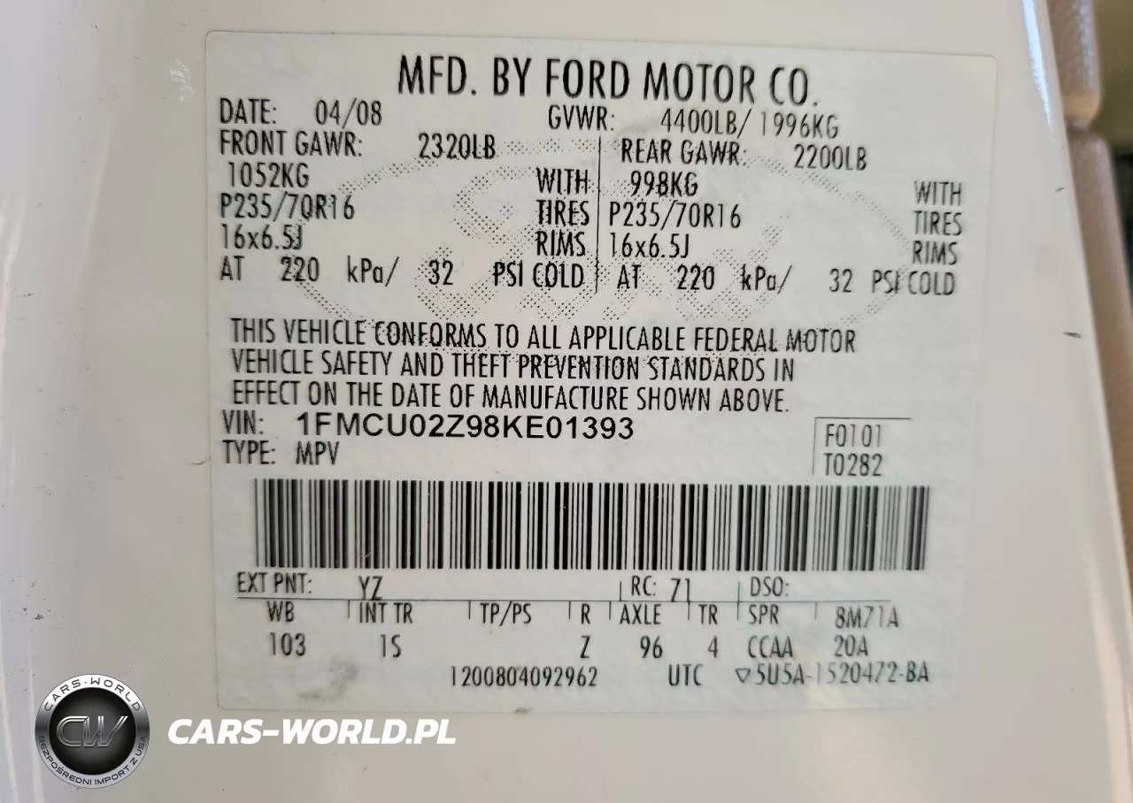 2008 Ford Escape Xls VIN:1FMCU02Z98KE01393 - 12