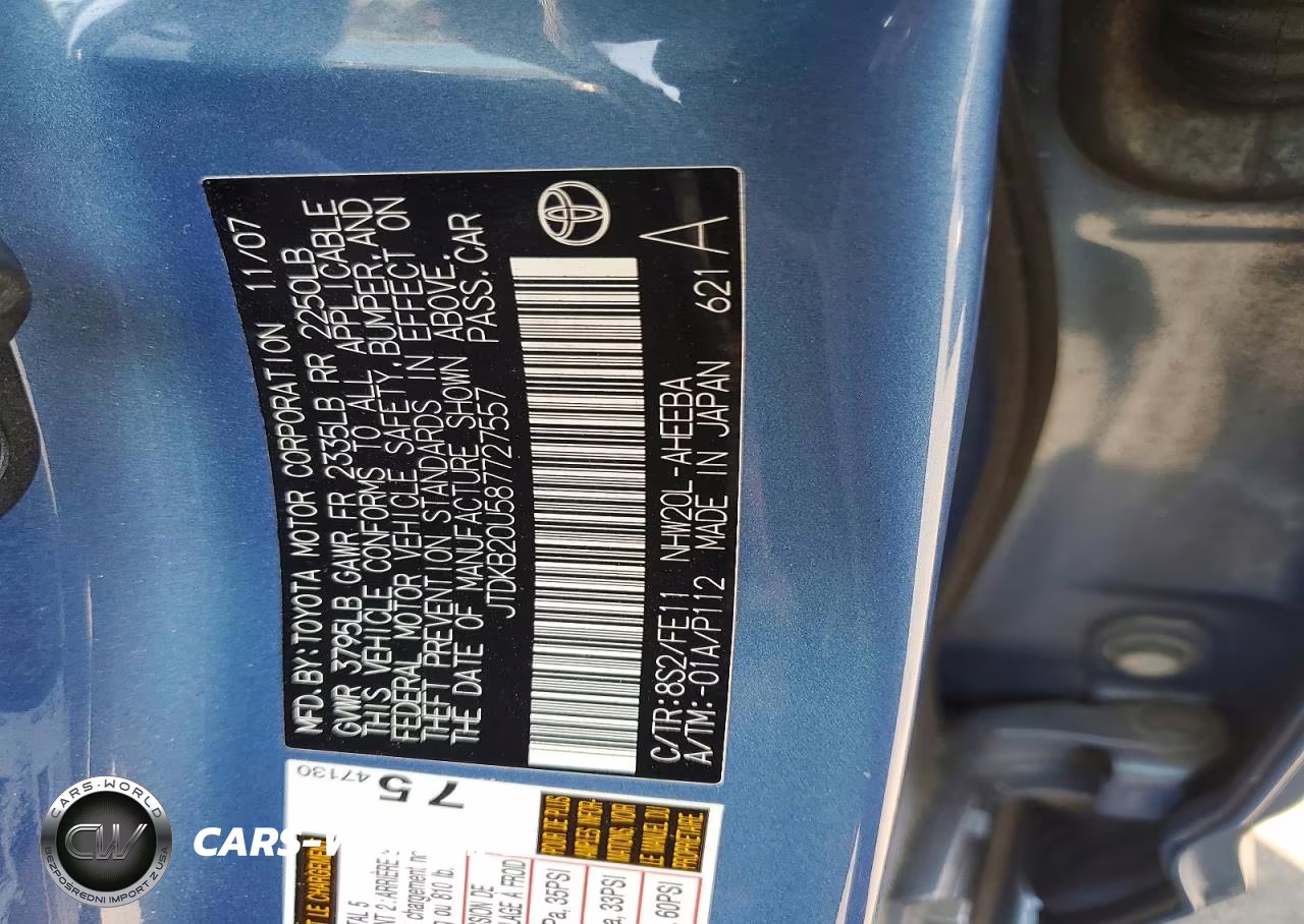 2008 Toyota Prius Base VIN:JTDKB20U587727557 - 12