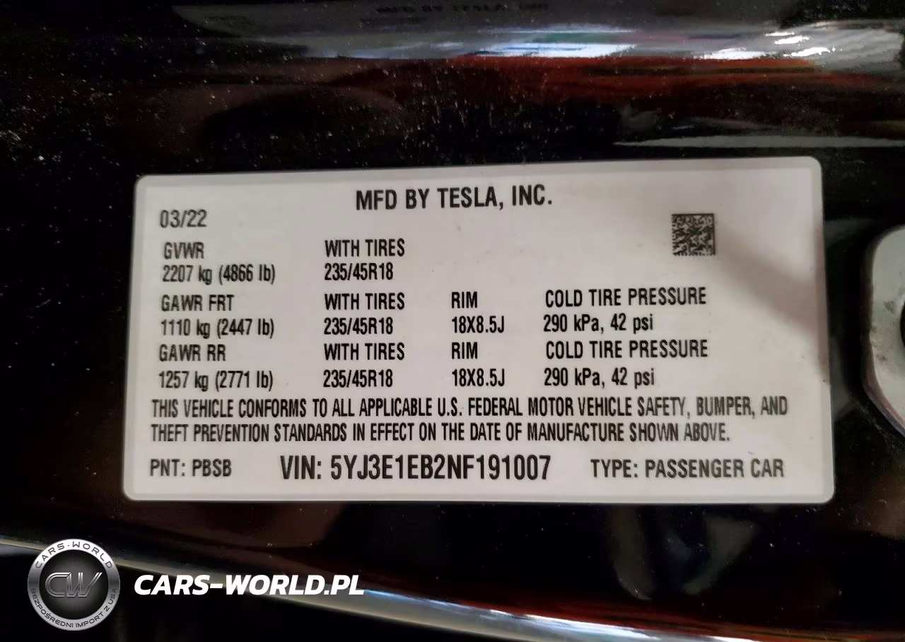 2022 Tesla Model 3 VIN:5YJ3E1EB2NF191007 - 12