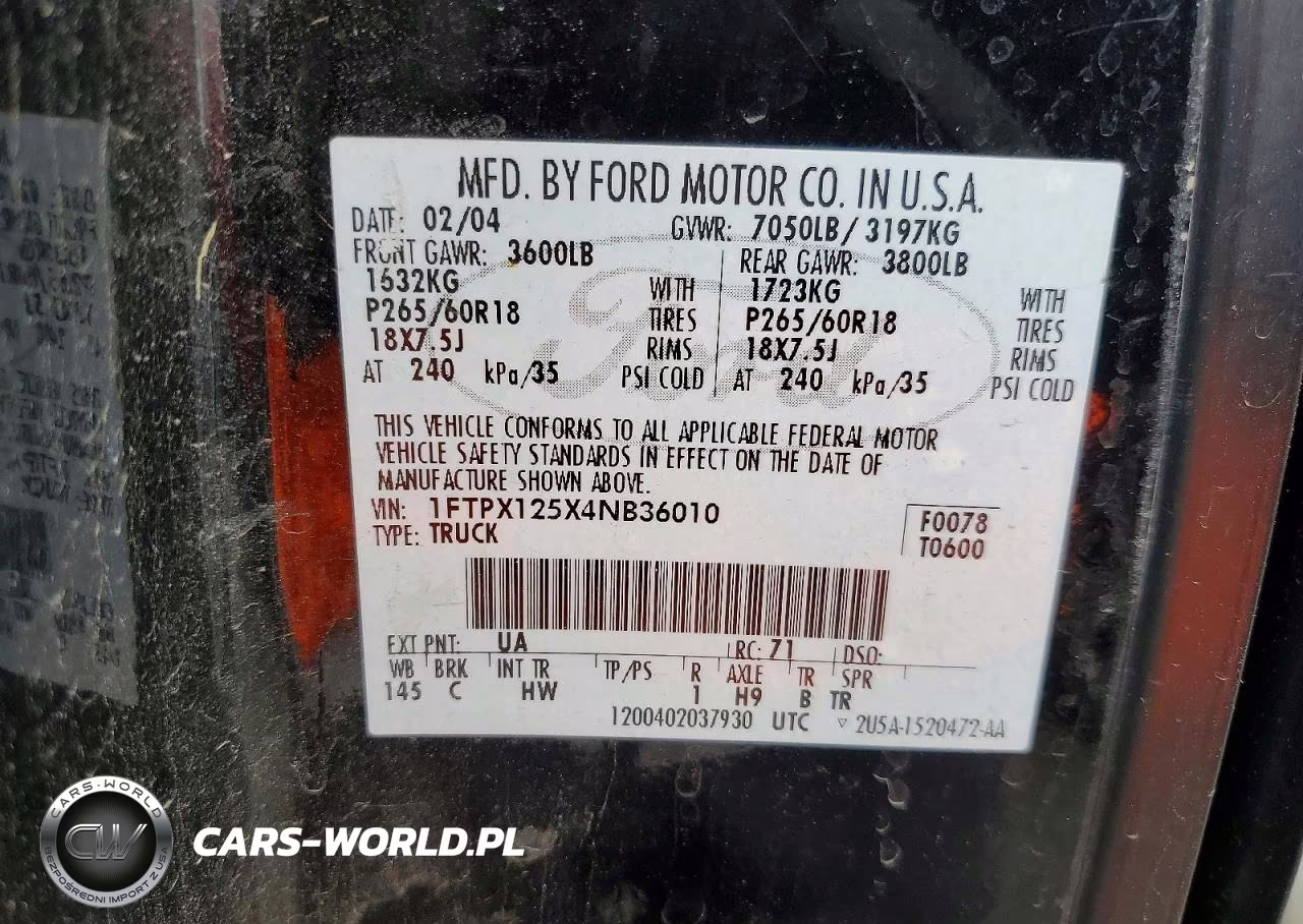 2004 Ford F150 VIN:1FTPX125X4NB36010 - 12