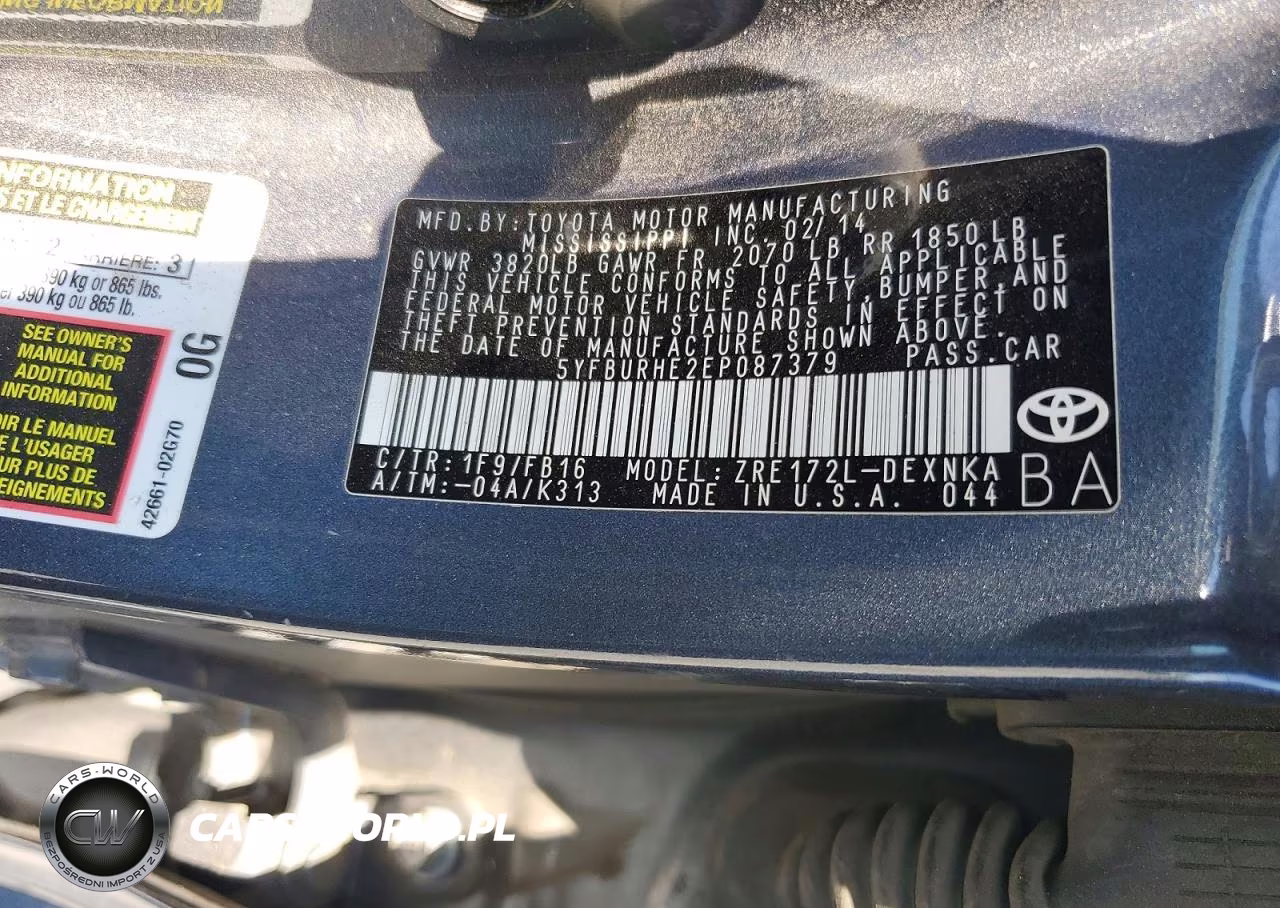 2014 Toyota Corolla Le Plus VIN:5YFBURHE2EP087379 - 12