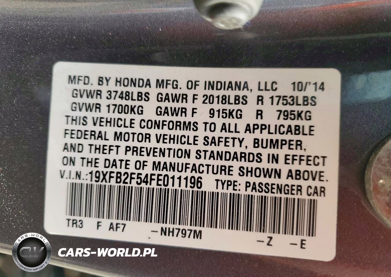 2015 Honda Civic Lx VIN:19XFB2F54FE011196 - 13