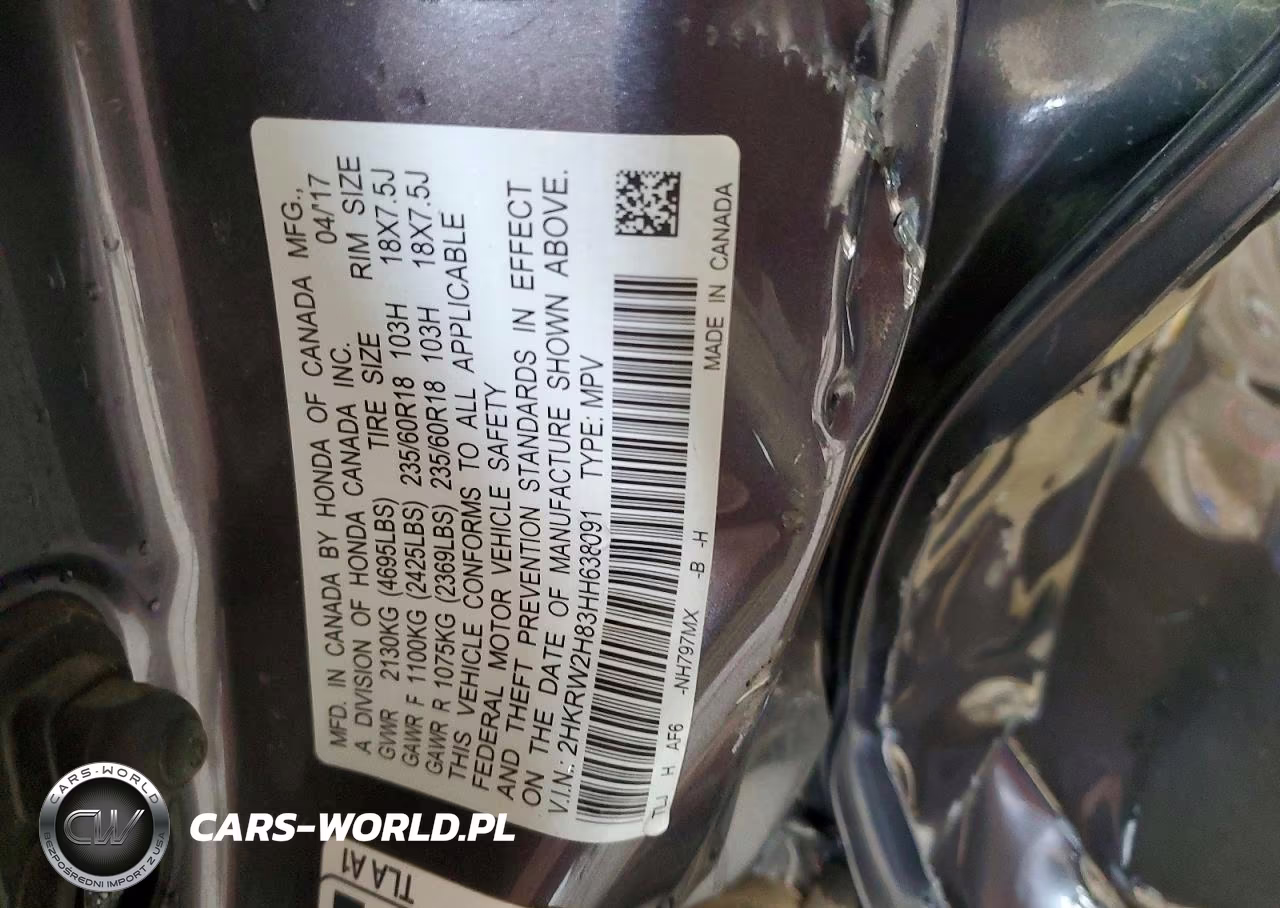 2017 Honda Cr-V Exl VIN:2HKRW2H83HH638091 - 14