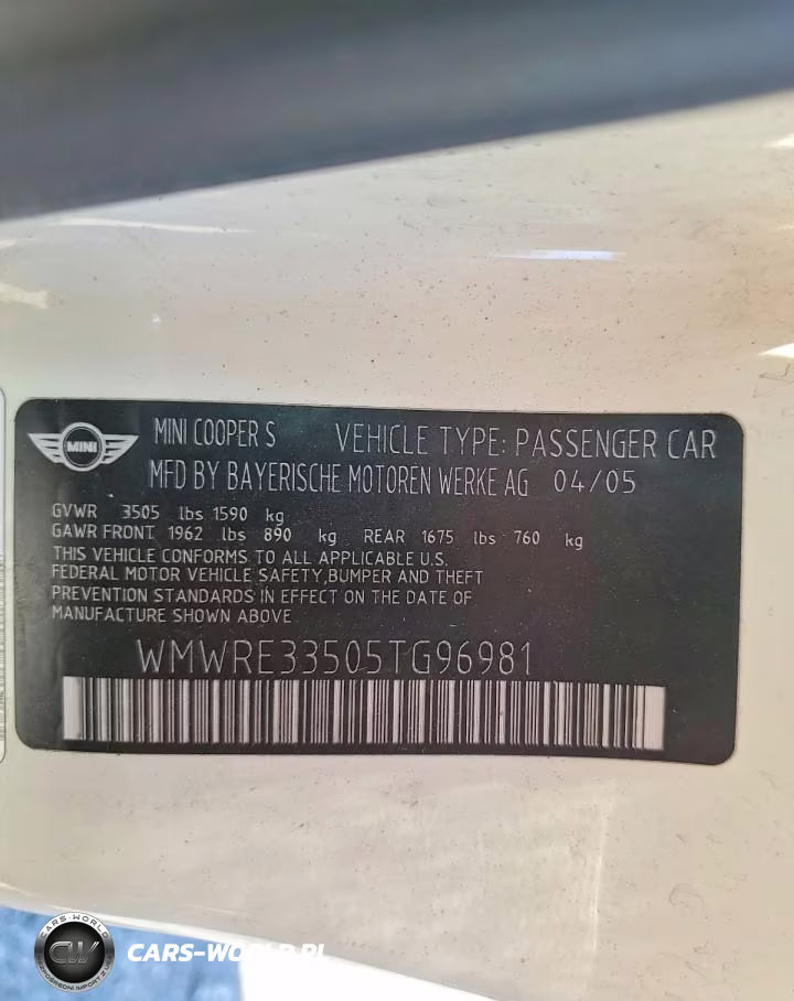 2005 Mini Cooper S VIN:WMWRE33505TG96981 - 12