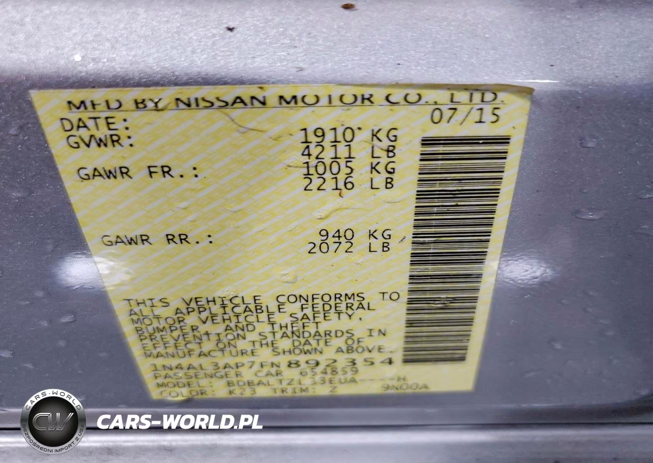 2015 Nissan Altima 2.5 Sl VIN:1N4AL3AP7FN892354 - 12