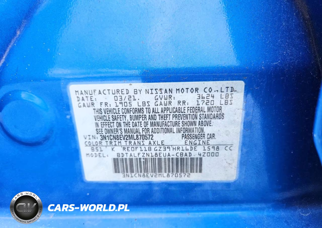 2021 Nissan Versa Sv VIN:3N1CN8EV2ML870572 - 12