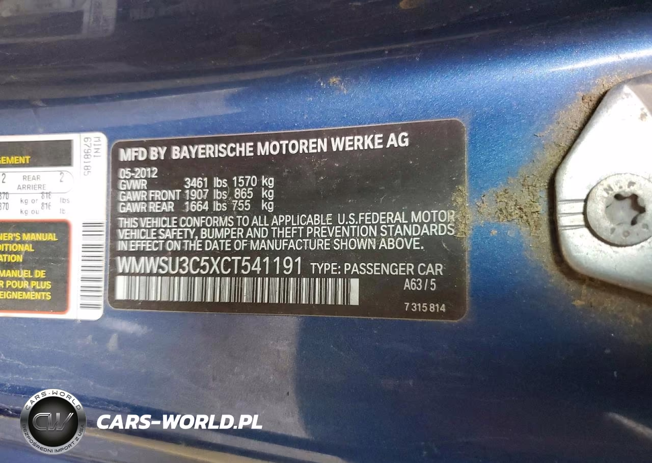 2012 Mini Cooper VIN:WMWSU3C5XCT541191 - 12