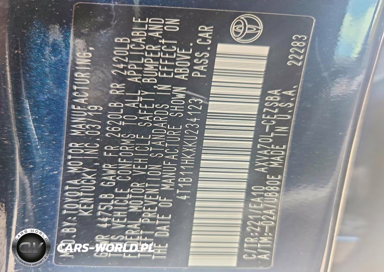 2019 Toyota Camry Se VIN:4T1B11HKXKU234123 - 12