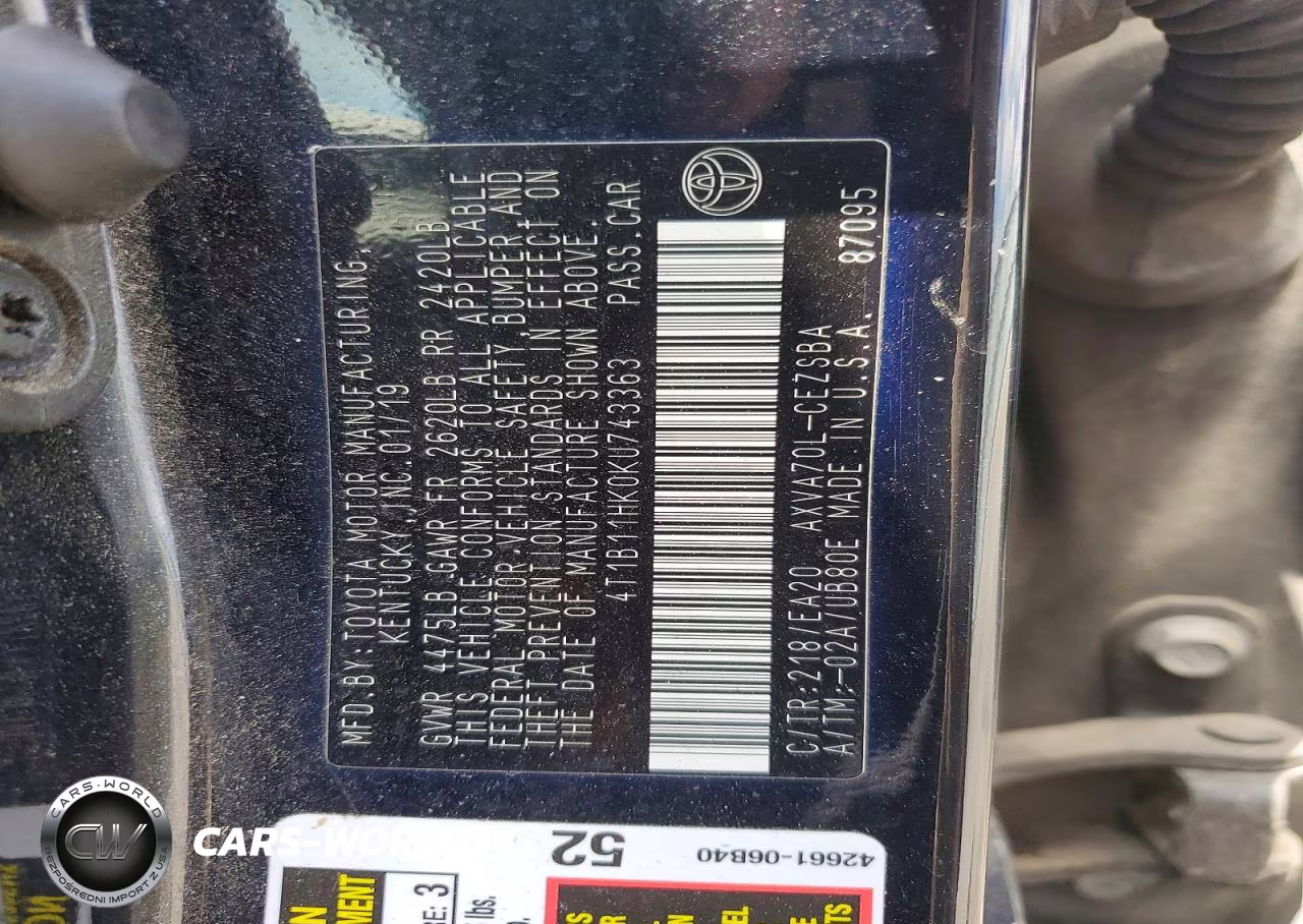 2019 Toyota Camry Se VIN:4T1B11HK0KU743363 - 12