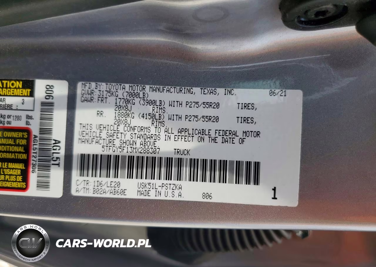 2021 Toyota Tundra Platinum VIN:5TFGY5F13MX288307 - 13