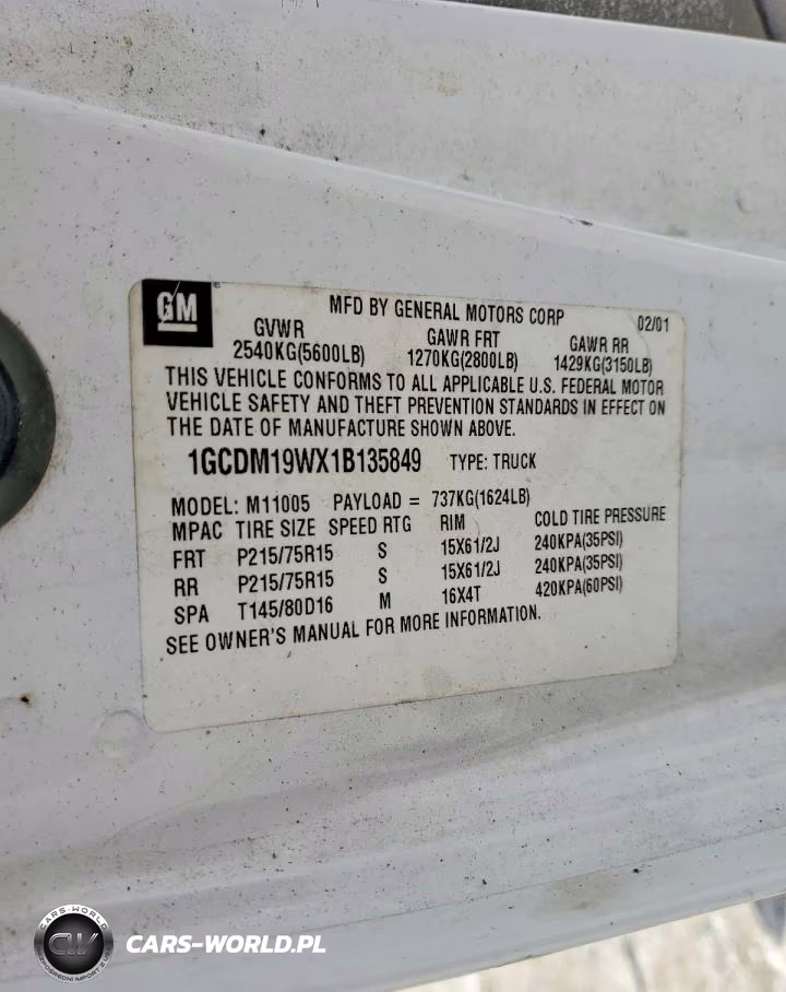 2001 Chevrolet Astro VIN:1GCDM19WX1B135849 - 13