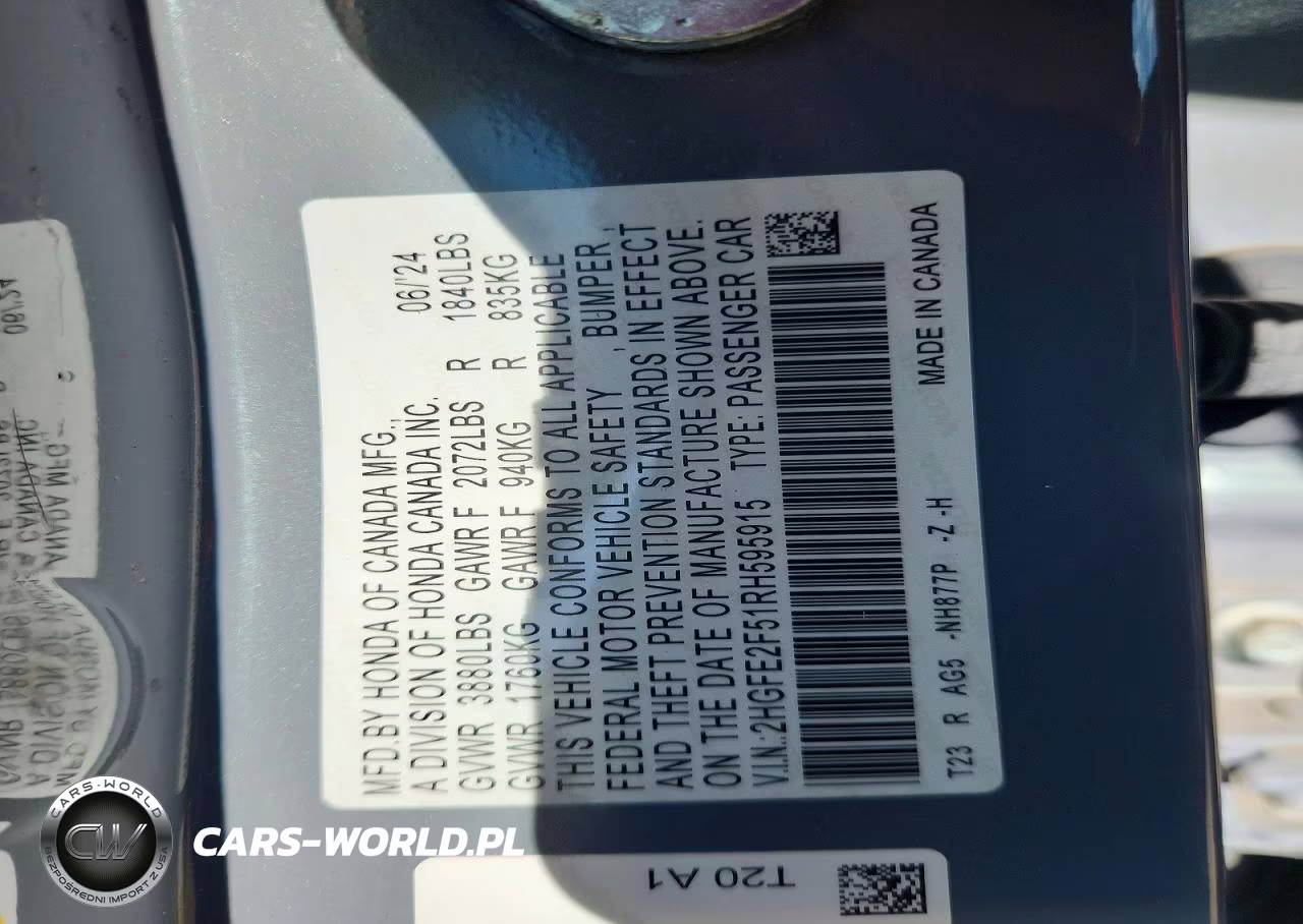2024 Honda Civic Sport VIN:2HGFE2F51RH595915 - 12
