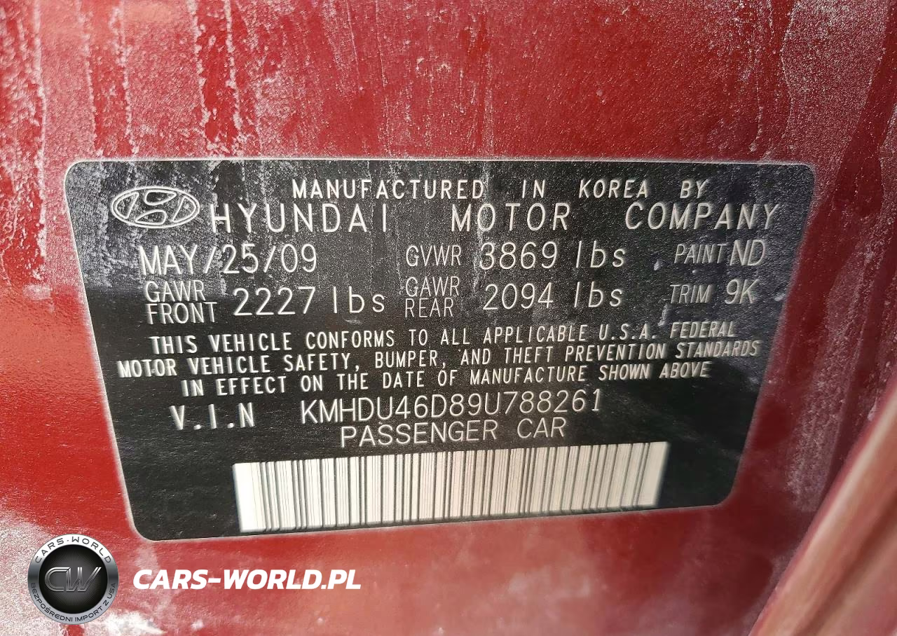 HYUNDAI ELANTRA VIN:KMHDU46D89U788261 - 13
