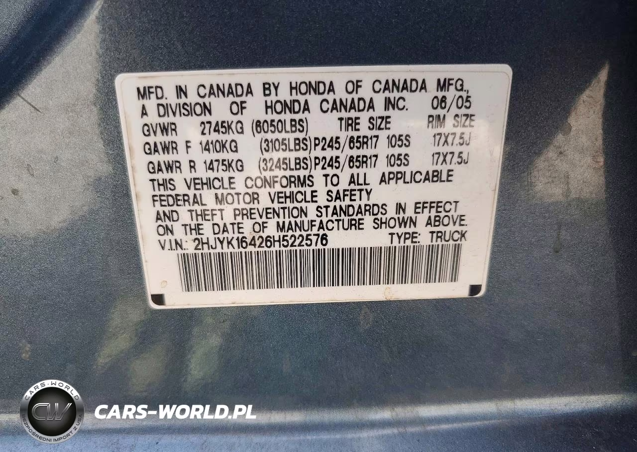 2006 Honda Ridgeline Rts VIN:2HJYK16426H522576 - 13