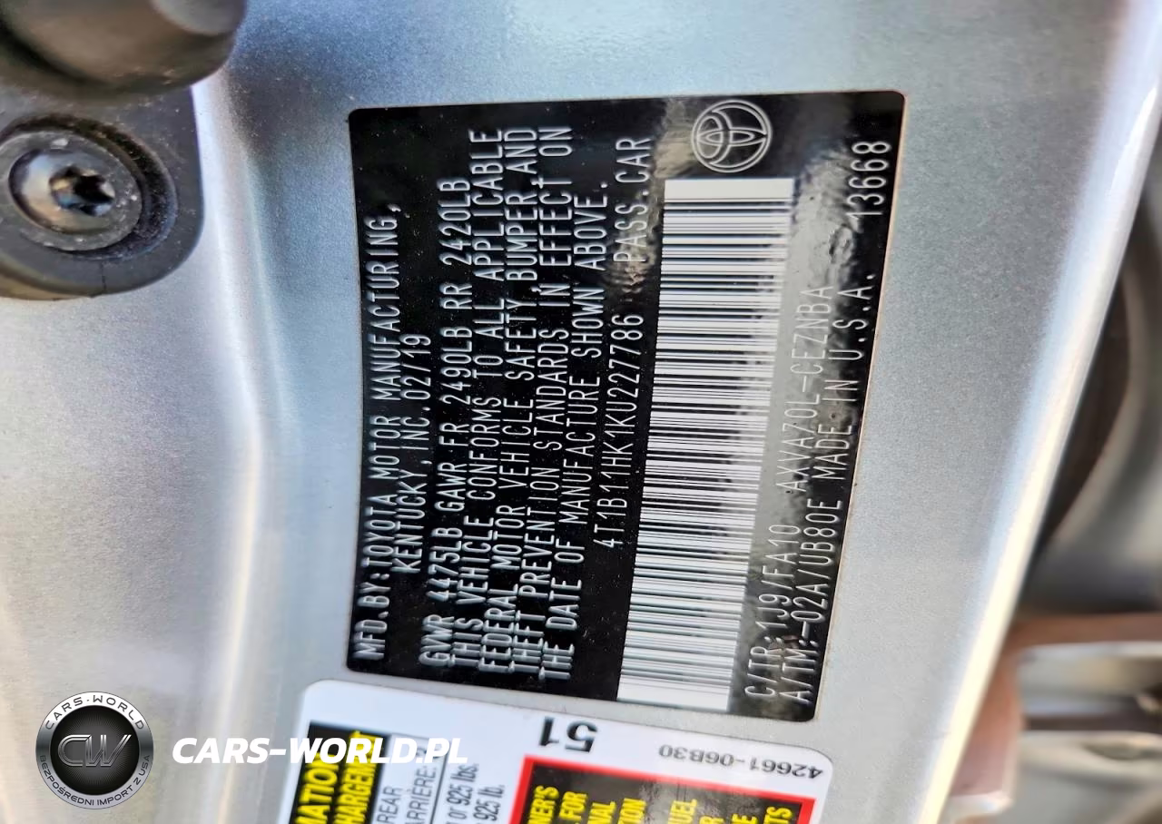 2019 Toyota Camry Le VIN:4T1B11HK1KU227786 - 12