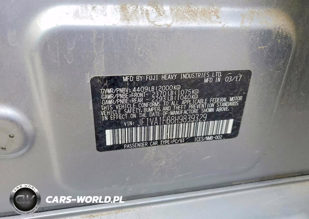 2017 Subaru Wrx Premium VIN:JF1VA1F68H9839329 - 12