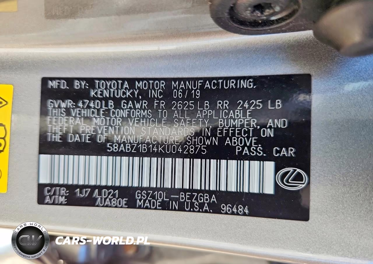 2019 Lexus Es 350 VIN:58ABZ1B14KU042875 - 12