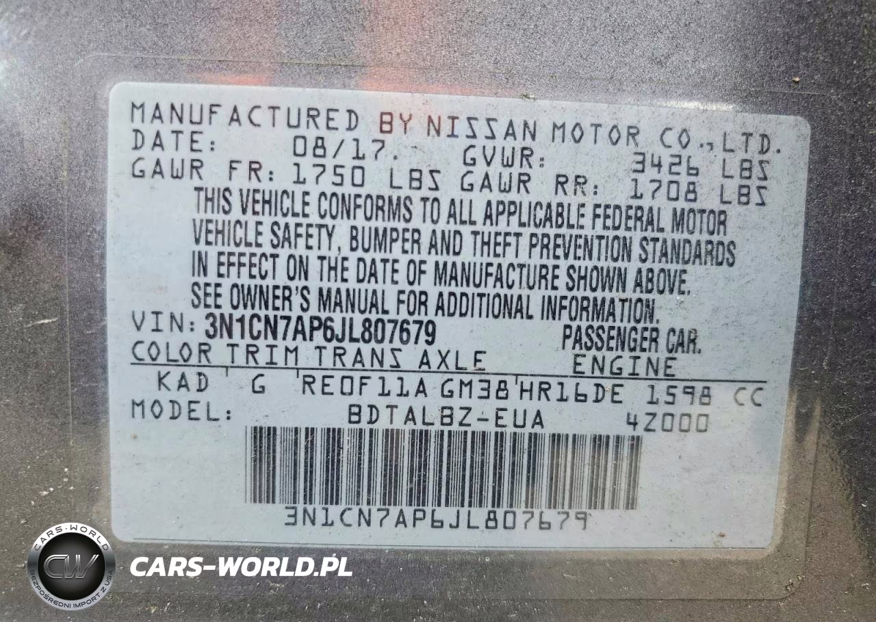 2018 Nissan Versa Sv VIN:3N1CN7AP6JL807679 - 13