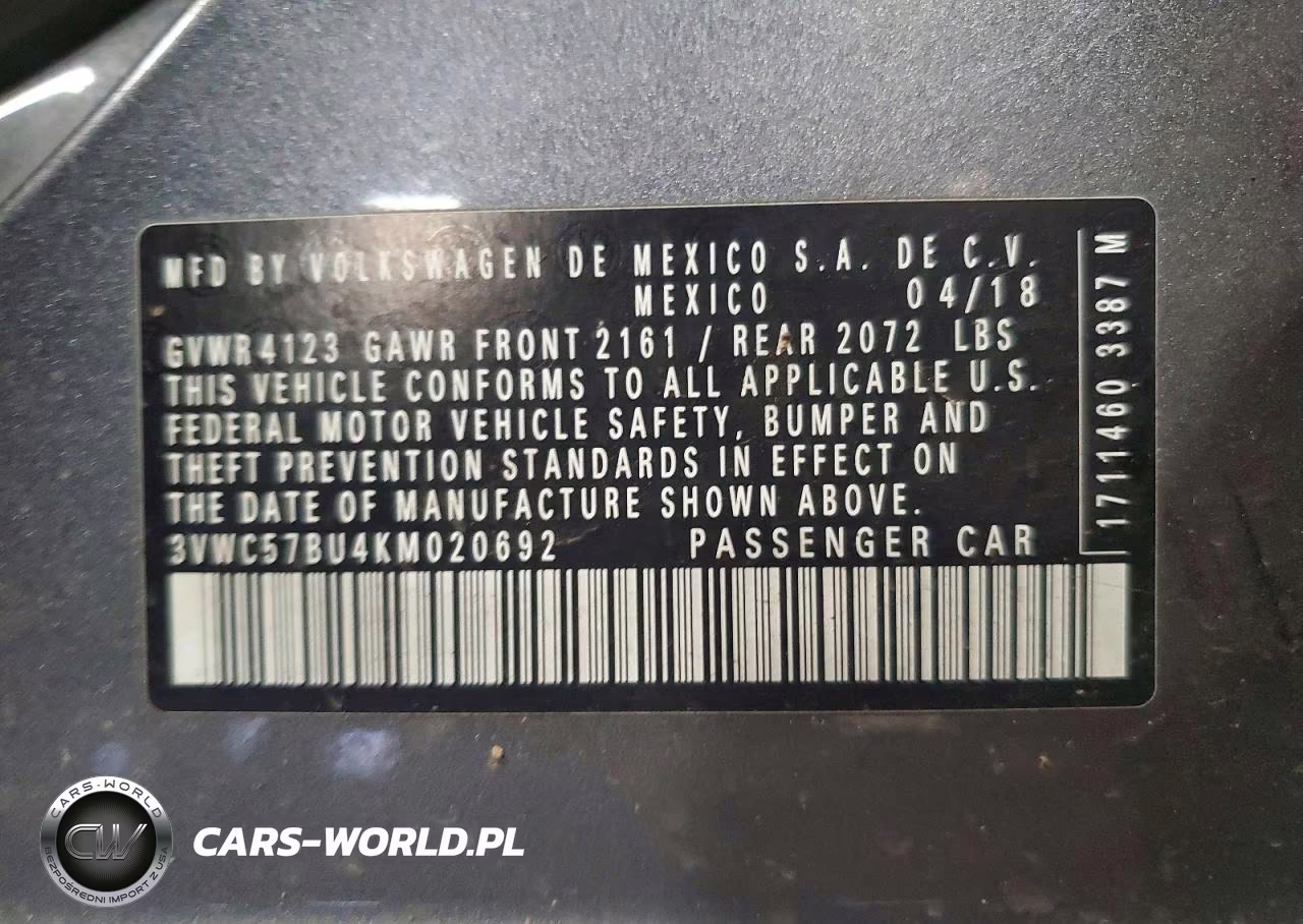 2019 Volkswagen Jetta S VIN:3VWC57BU4KM020692 - 12
