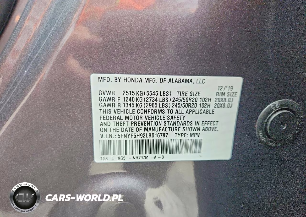 2020 Honda Pilot Touring VIN:5FNYF5H92LB016787 - 13