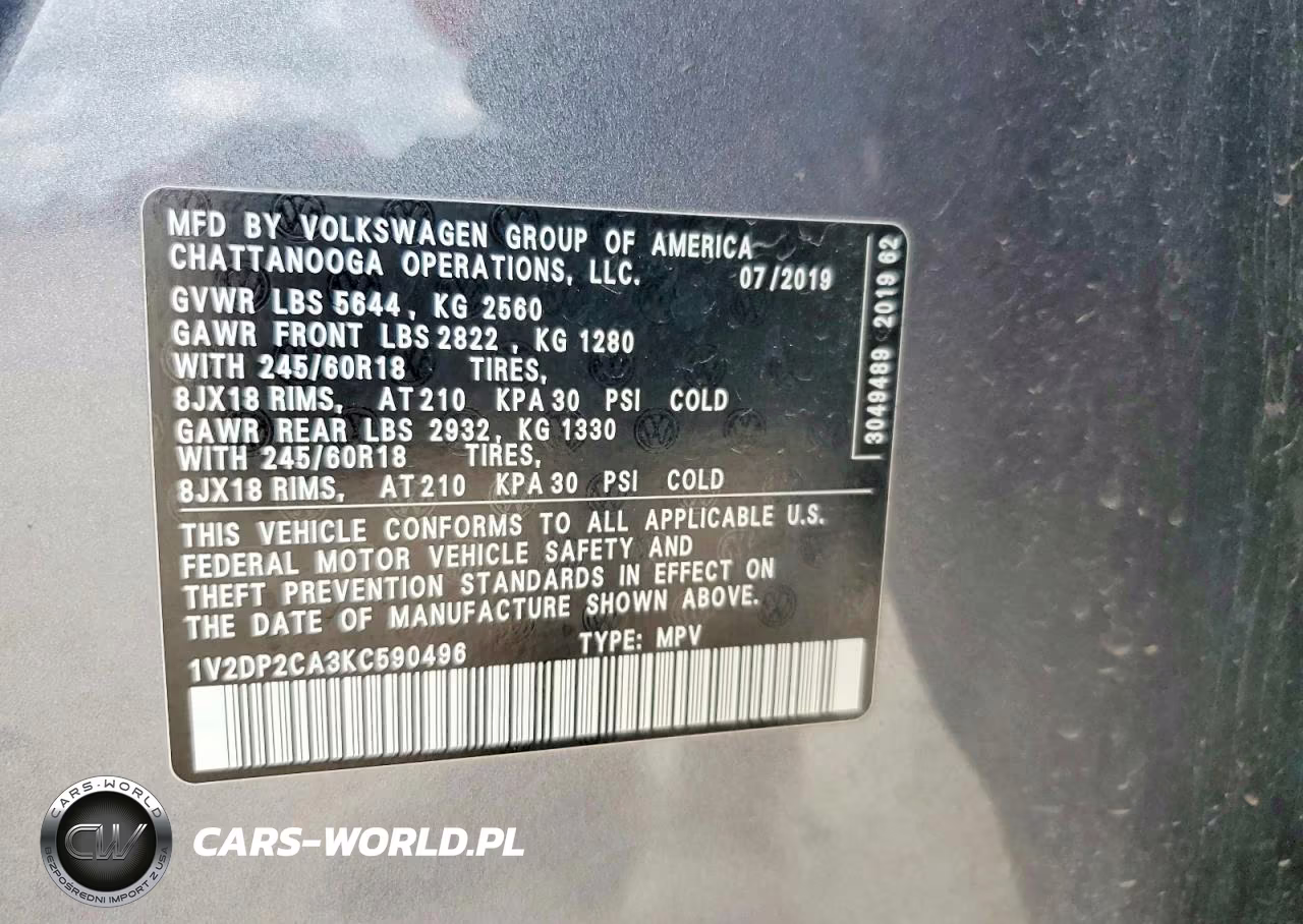 2019 Volkswagen Atlas Se VIN:1V2DP2CA3KC590496 - 13