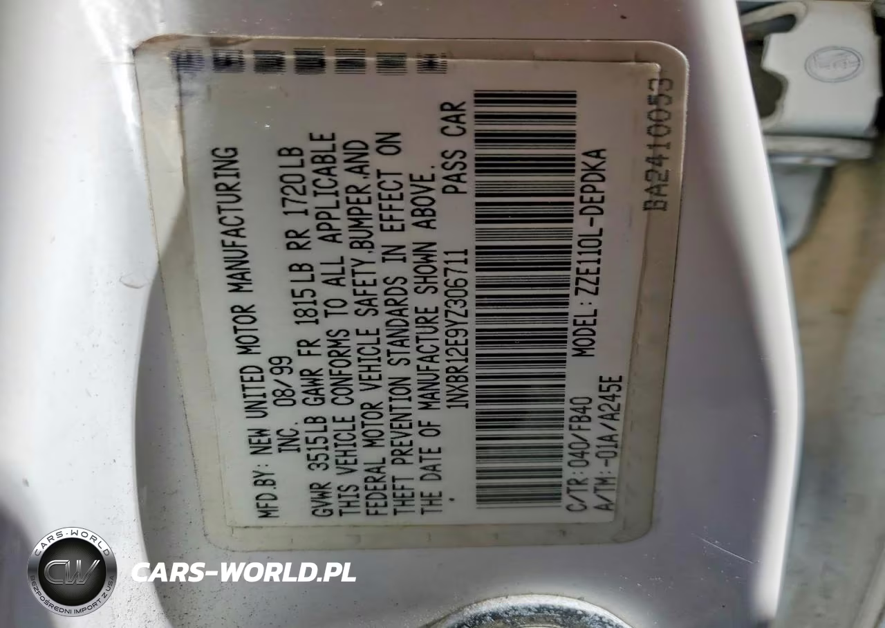 2000 Toyota Corolla Ve VIN:1NXBR12E9YZ306711 - 12
