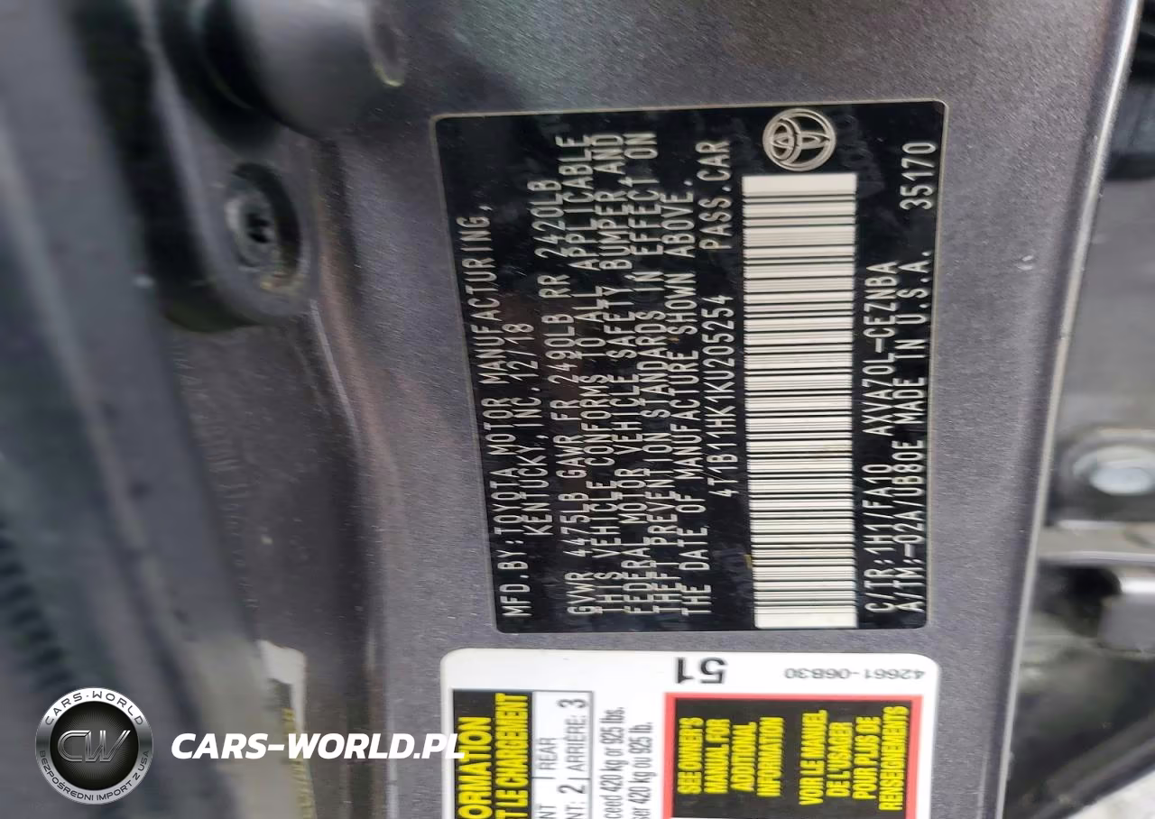 2019 Toyota Camry Le VIN:4T1B11HK1KU205254 - 12