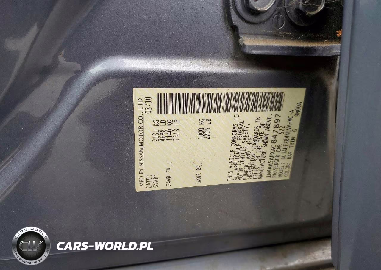2010 Nissan Maxima 3.5 S VIN:1N4AA5APXAC847897 - 12