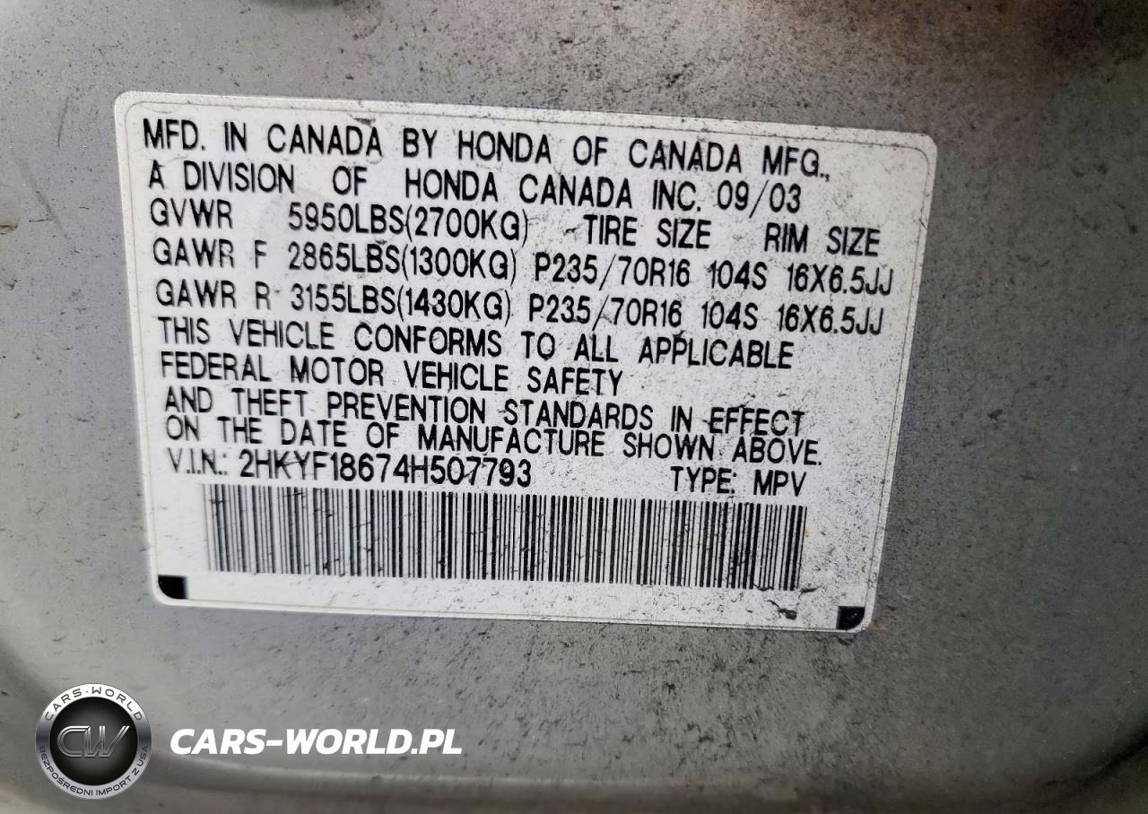 2004 Honda Pilot Exl VIN:2HKYF18674H507793 - 13