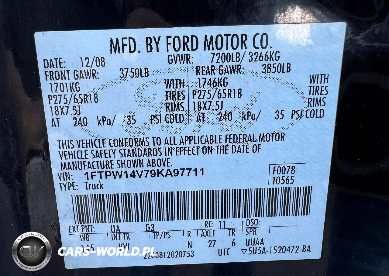 FORD F-150 VIN:1FTPW14V79KA97711 - 10