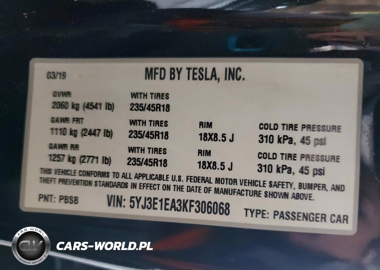 2019 Tesla Model 3 VIN:5YJ3E1EA3KF306068 - 12