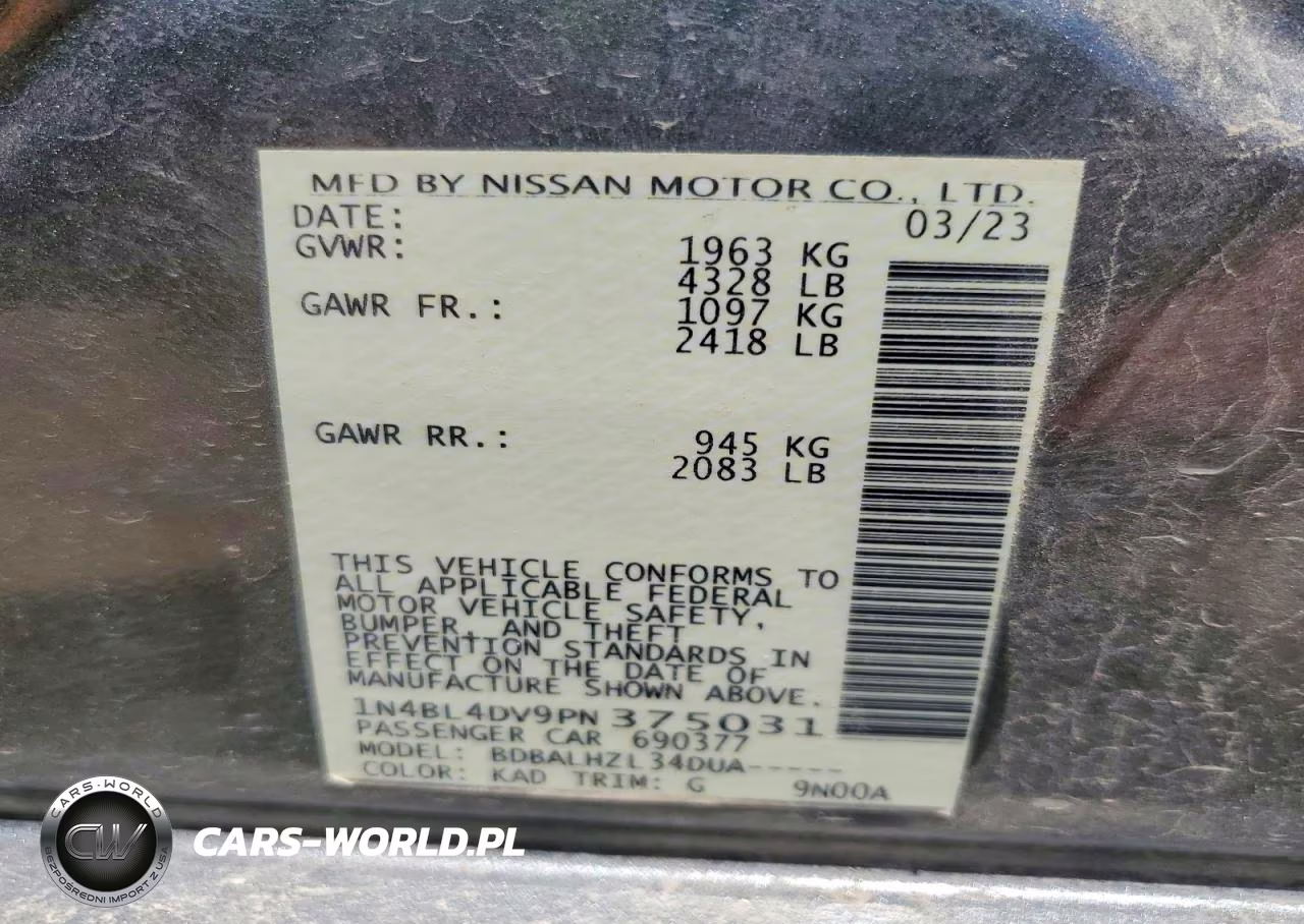 2023 Nissan Altima Sv VIN:1N4BL4DV9PN375031 - 12