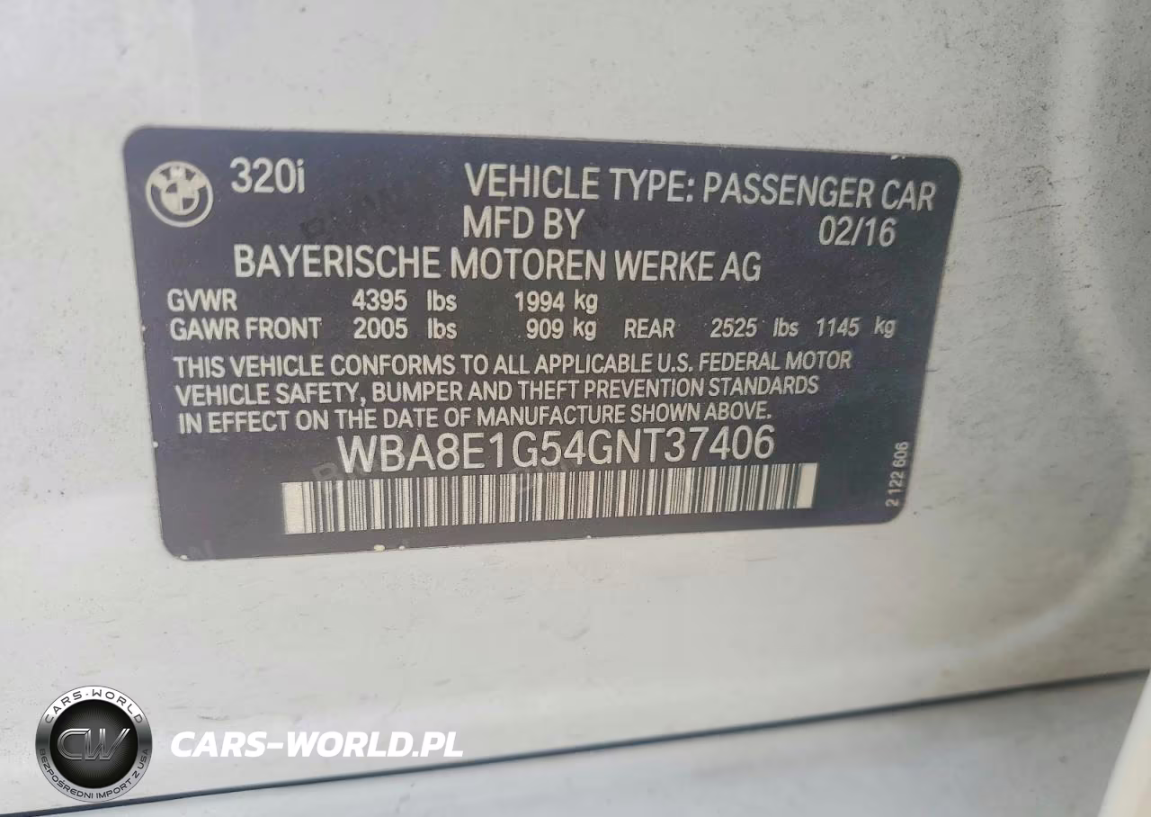 2016 BMW 320 I VIN:WBA8E1G54GNT37406 - 12