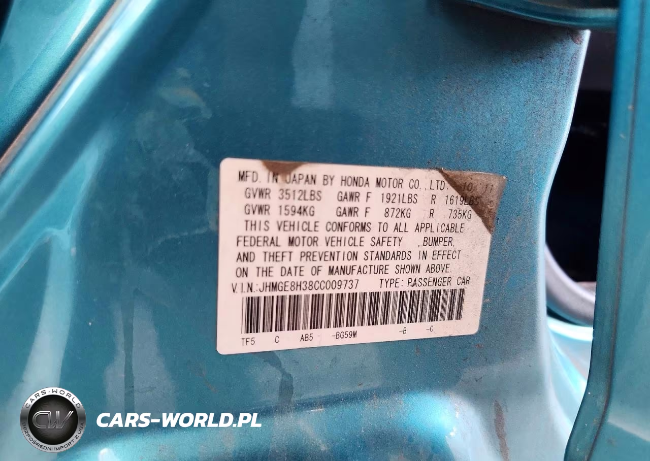 2012 Honda Fit VIN:JHMGE8H38CC009737 - 12