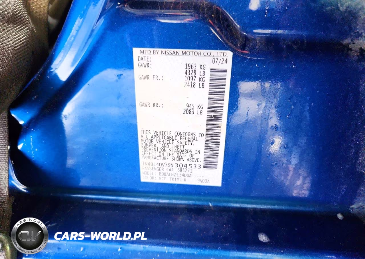2025 Nissan Altima Sv VIN:1N4BL4DV7SN304533 - 13