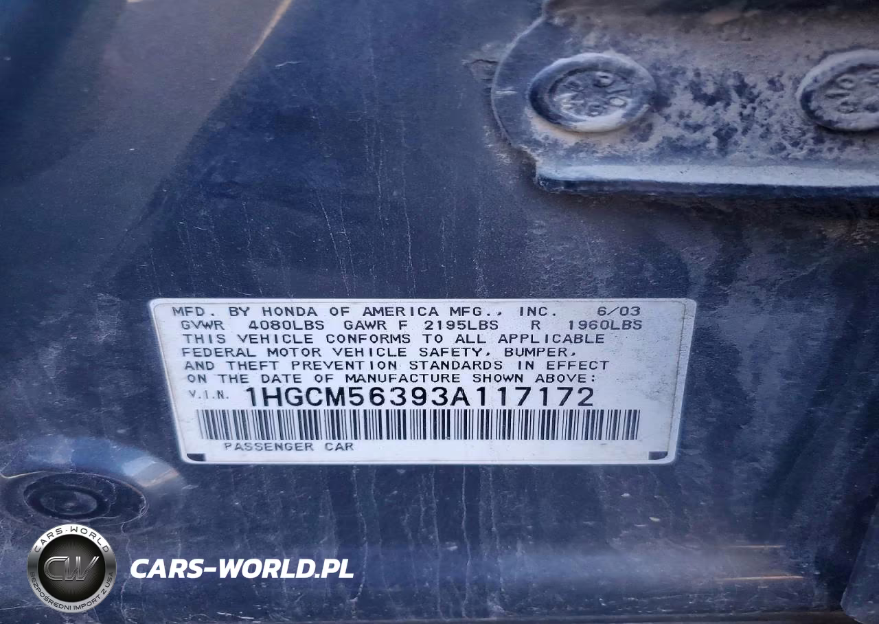 2003 Honda Accord Lx VIN:1HGCM56393A117172 - 12