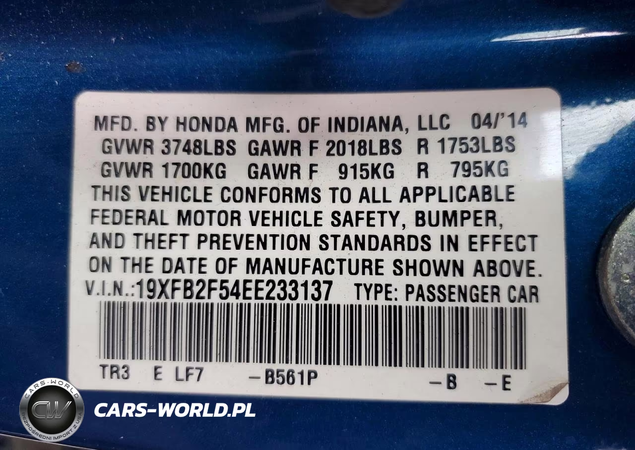 2014 Honda Civic Lx VIN:19XFB2F54EE233137 - 12
