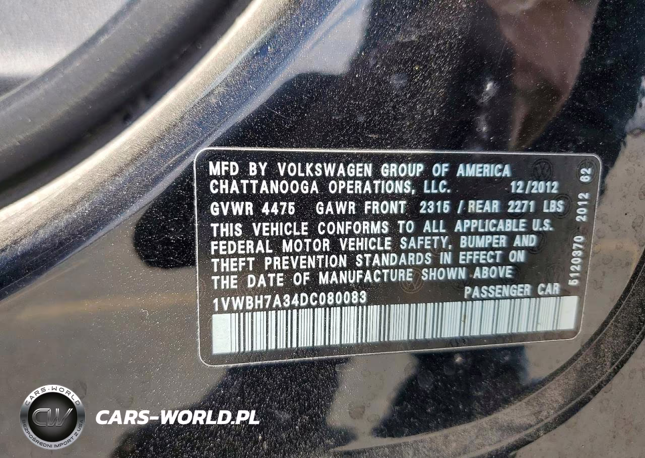 2013 Volkswagen Passat Se VIN:1VWBH7A34DC080083 - 12